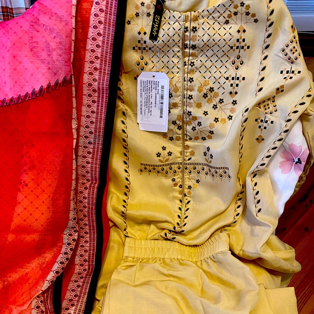 Brand new  tags beige  pants top and dupatta